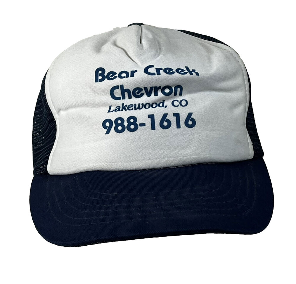 Vintage Blue Snapback Trucker Hat Bear Creek CHEVRON Lakewood, CO Oil & Gas